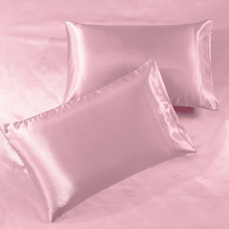 Pure Bedding Satin Sheets Full [4-Piece, Pink] Hotel Luxury Silky Bed Sheets - Extra Soft 1800 Microfiber Sheet Set, Wrinkle, Fade, Deep Pocket Fitted Sheet, Flat Sheet, Pillow Cases - Image 2
